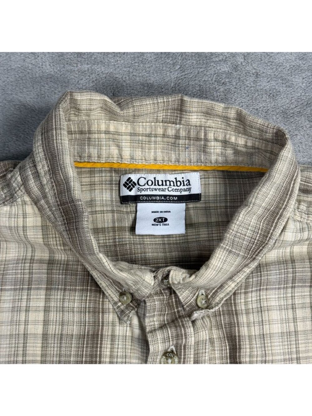 Columbia Brown Plaid Button Down Shirt Mens 2XL Tall Grunge Casual Cotton - Picture 3 of 7